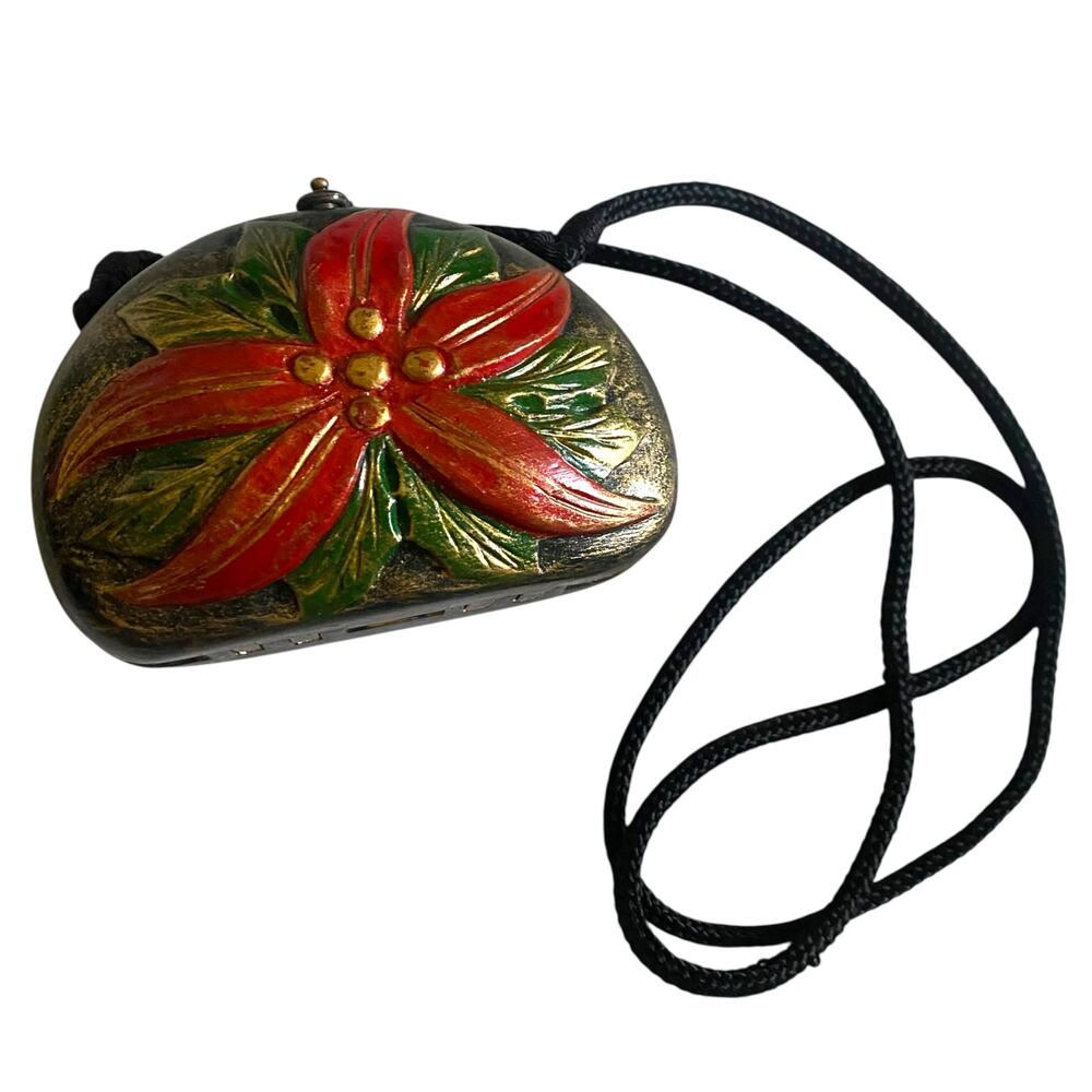 VERY RARE Handmade Vintage Timmy Woods Poinsettia Wooden Collectible Purse